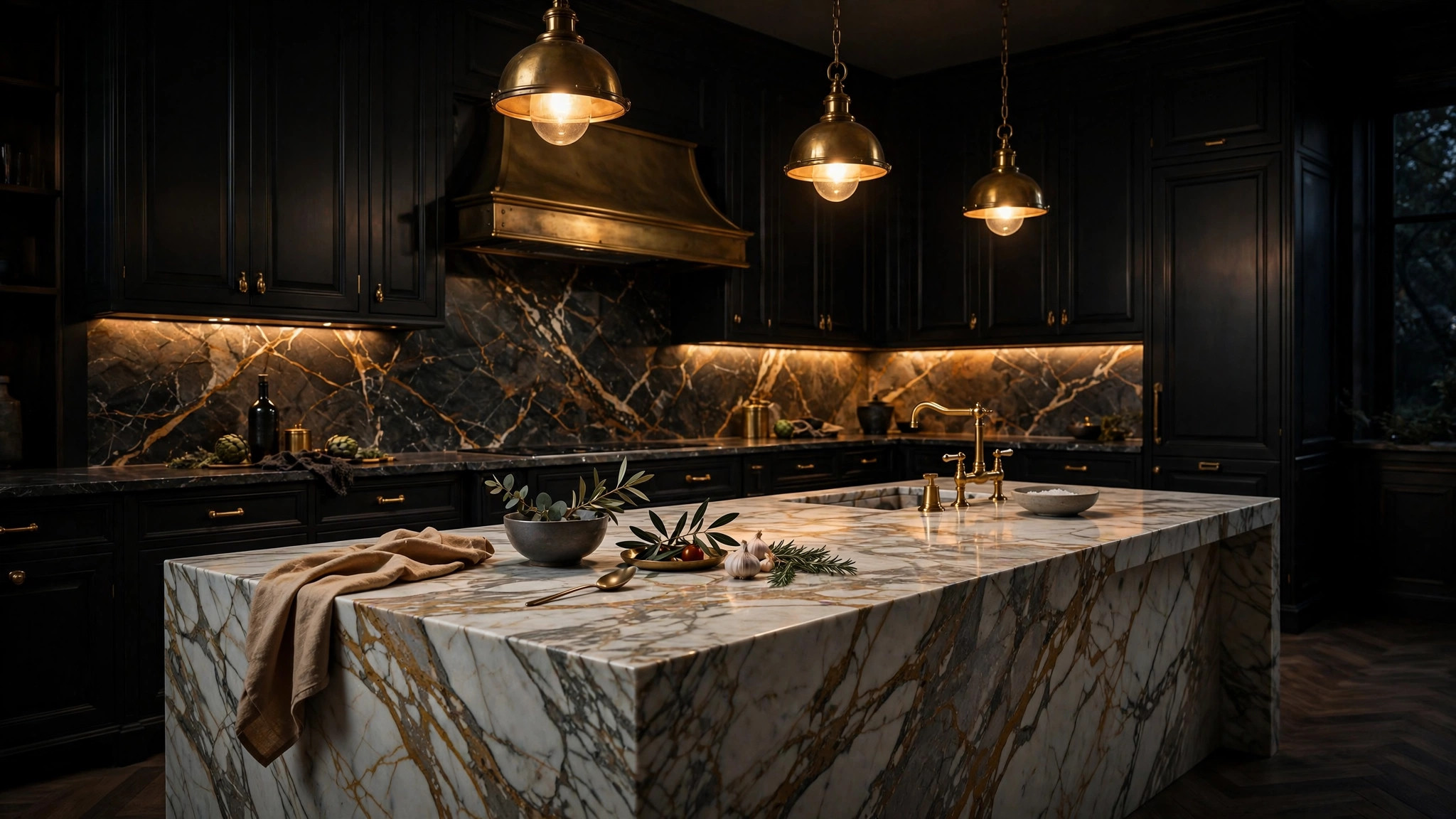 Luxury kitchen with marble island